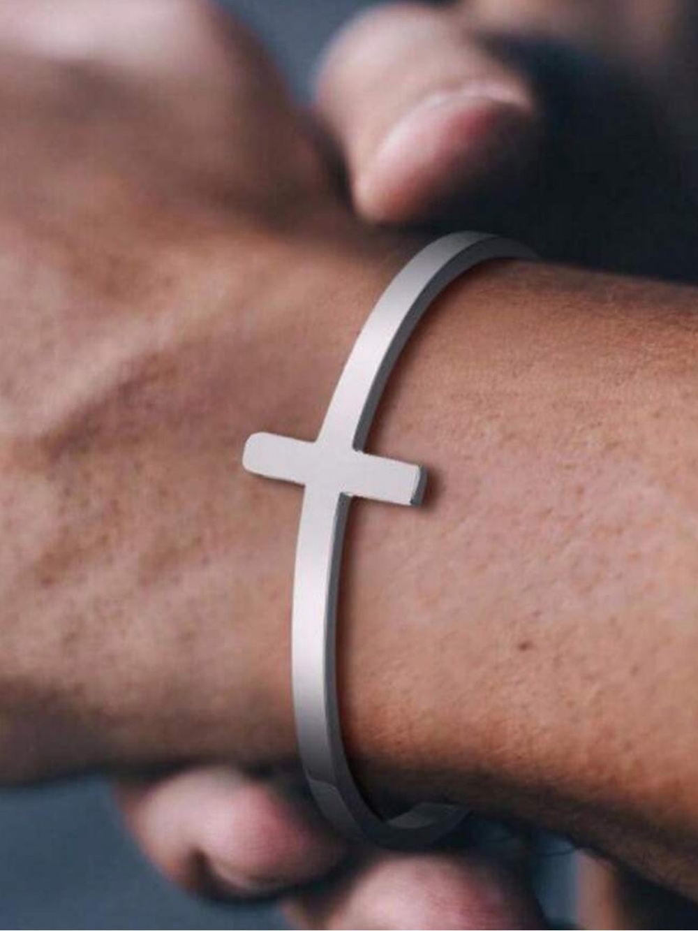 Minimal Cross Cuff Bracelet for Men, Cross Bracelet